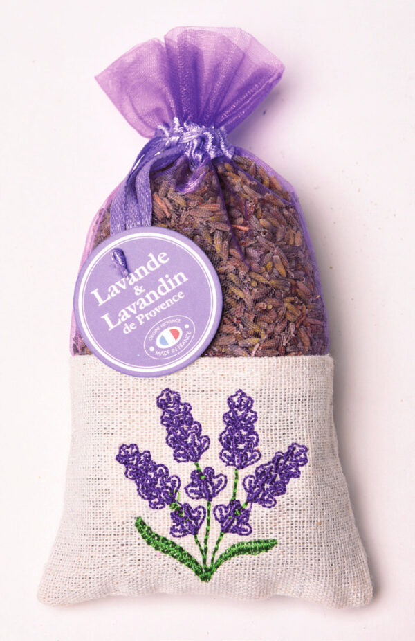 Embroidered Sachet with Provence Lavender Flowers - Small Bag
