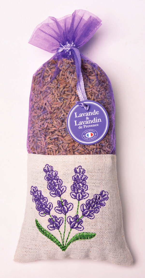 Embroidered Sachet with Provence Lavender Flowers - Large Bag Bag