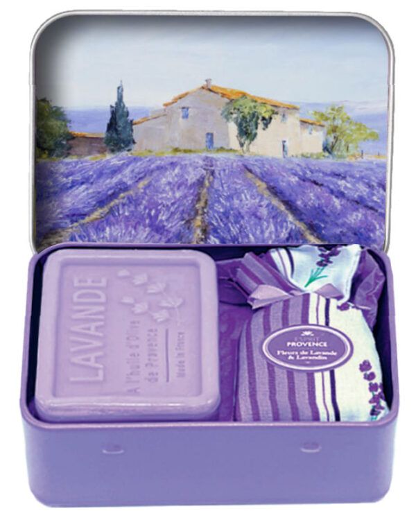 Lavender Soap with Olive Oil from Provence and Lavender Flowers 2.11 oz Tin Box
